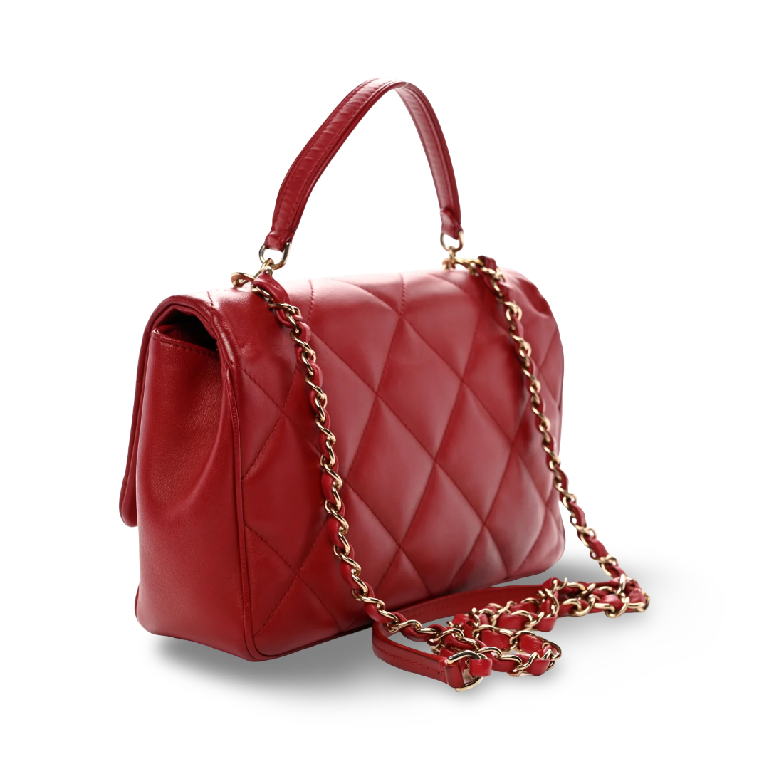 Chanel Quilted Lambskin Easy Carry Single Flap - GHW / Red