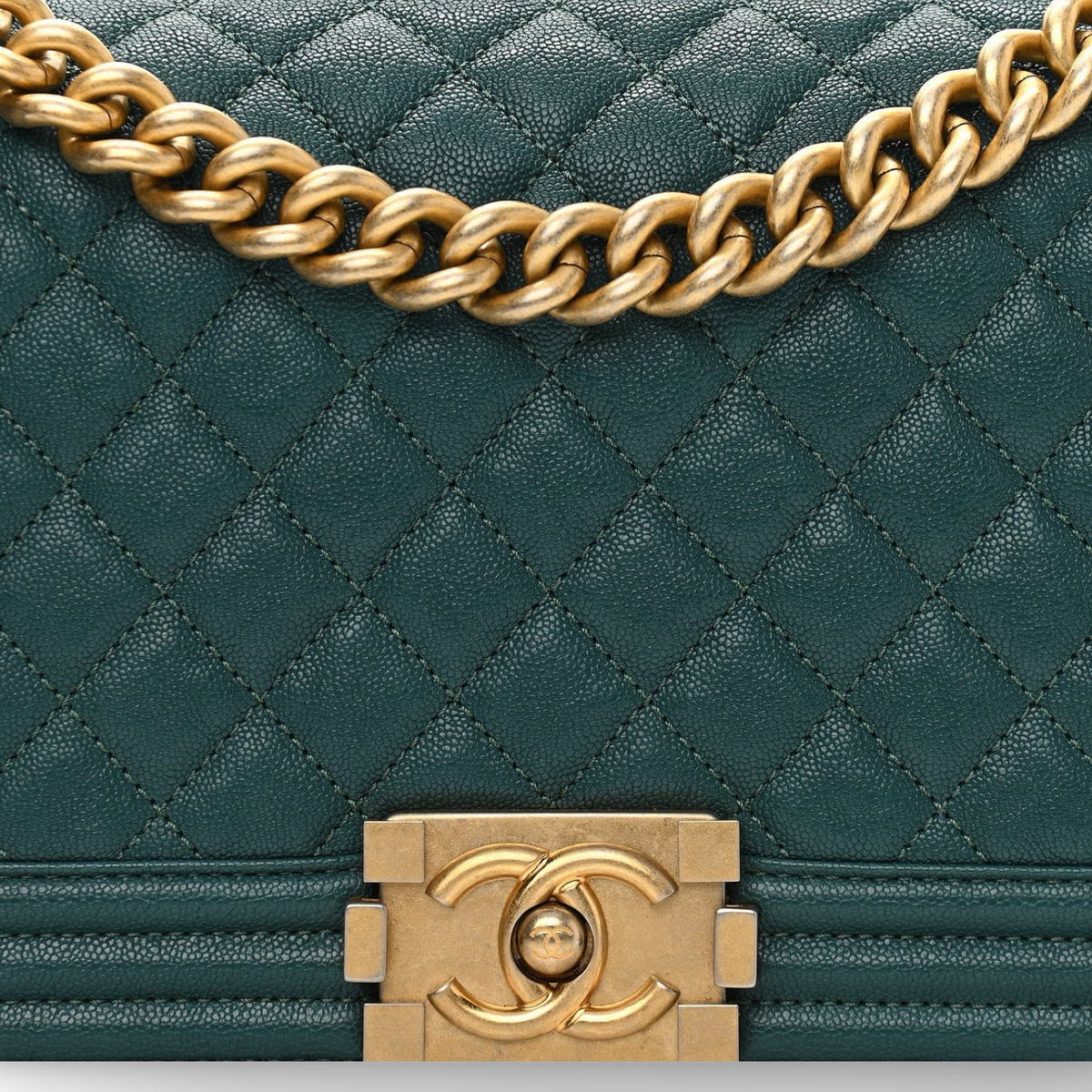 Chanel Quilted Caviar Old Medium Boy Bag - GHW/ Green