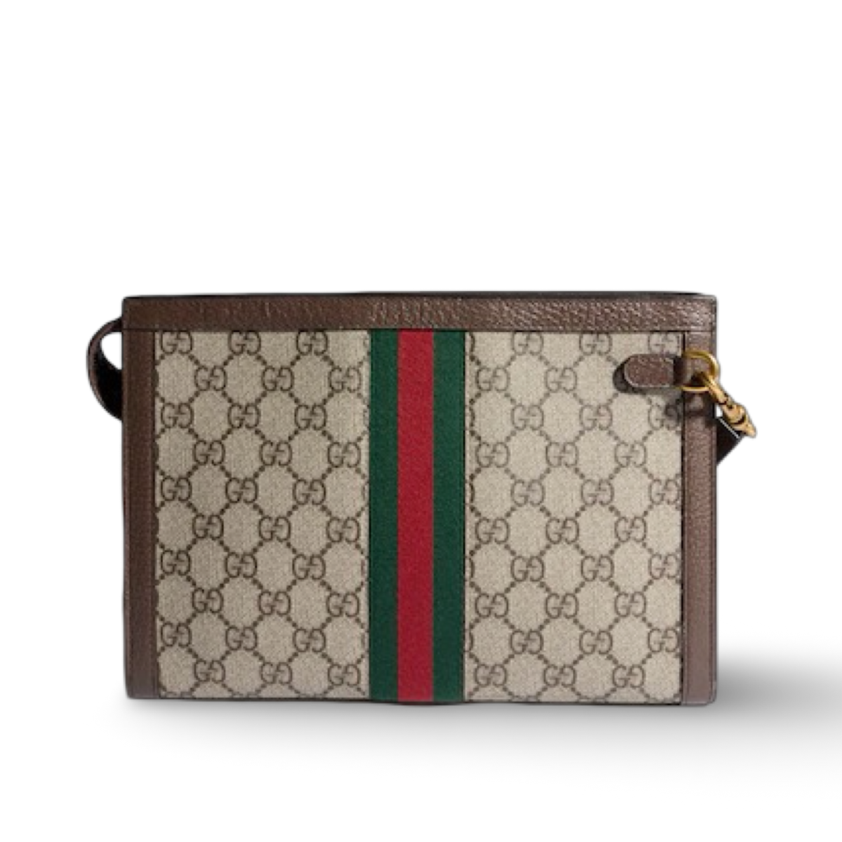 Gucci Canvas Ophidia Medium Clutch- GHW / Brown