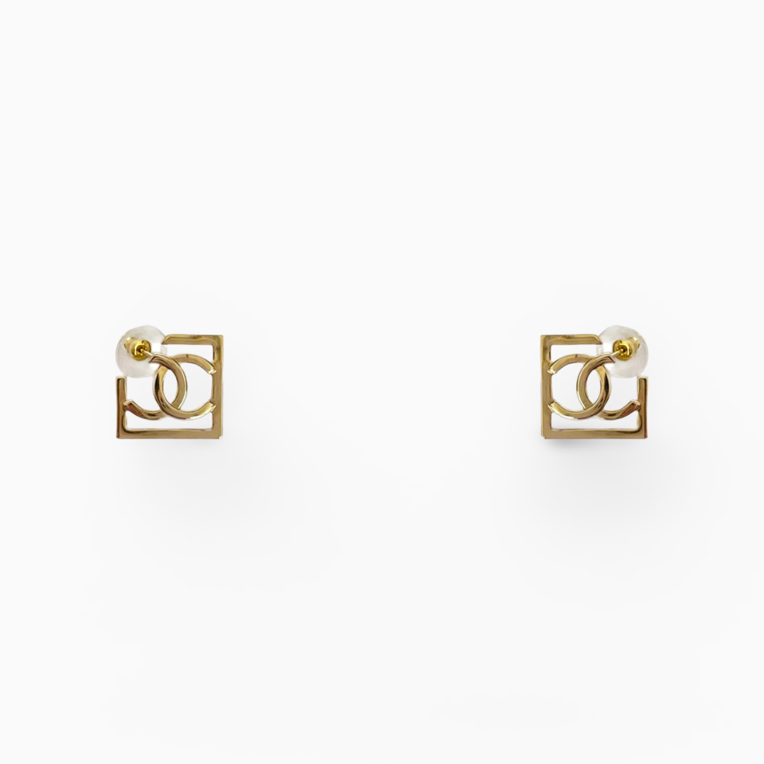 Chanel Coco CC Square Stud Earrings - GHW