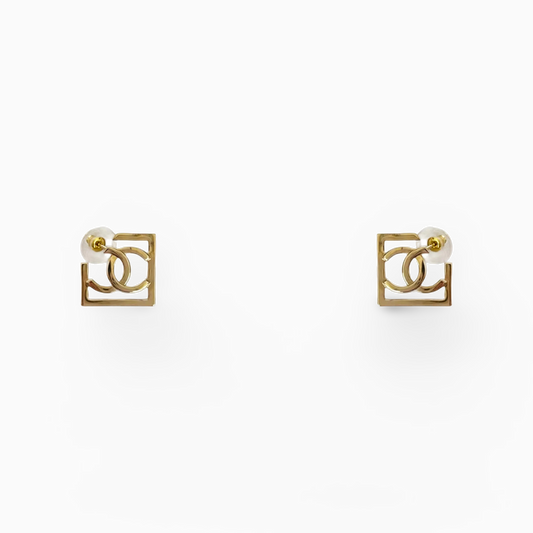 Chanel Coco CC Square Stud Earrings - GHW