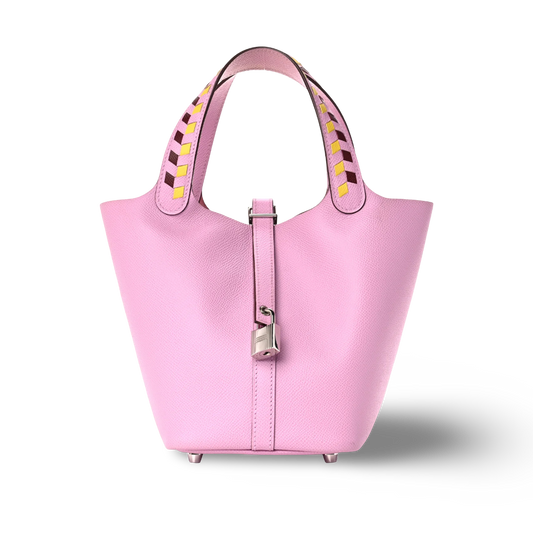 Hermes Epsom Tressage De Cuir Picotin Lock 18 PM - PHW/ Pink