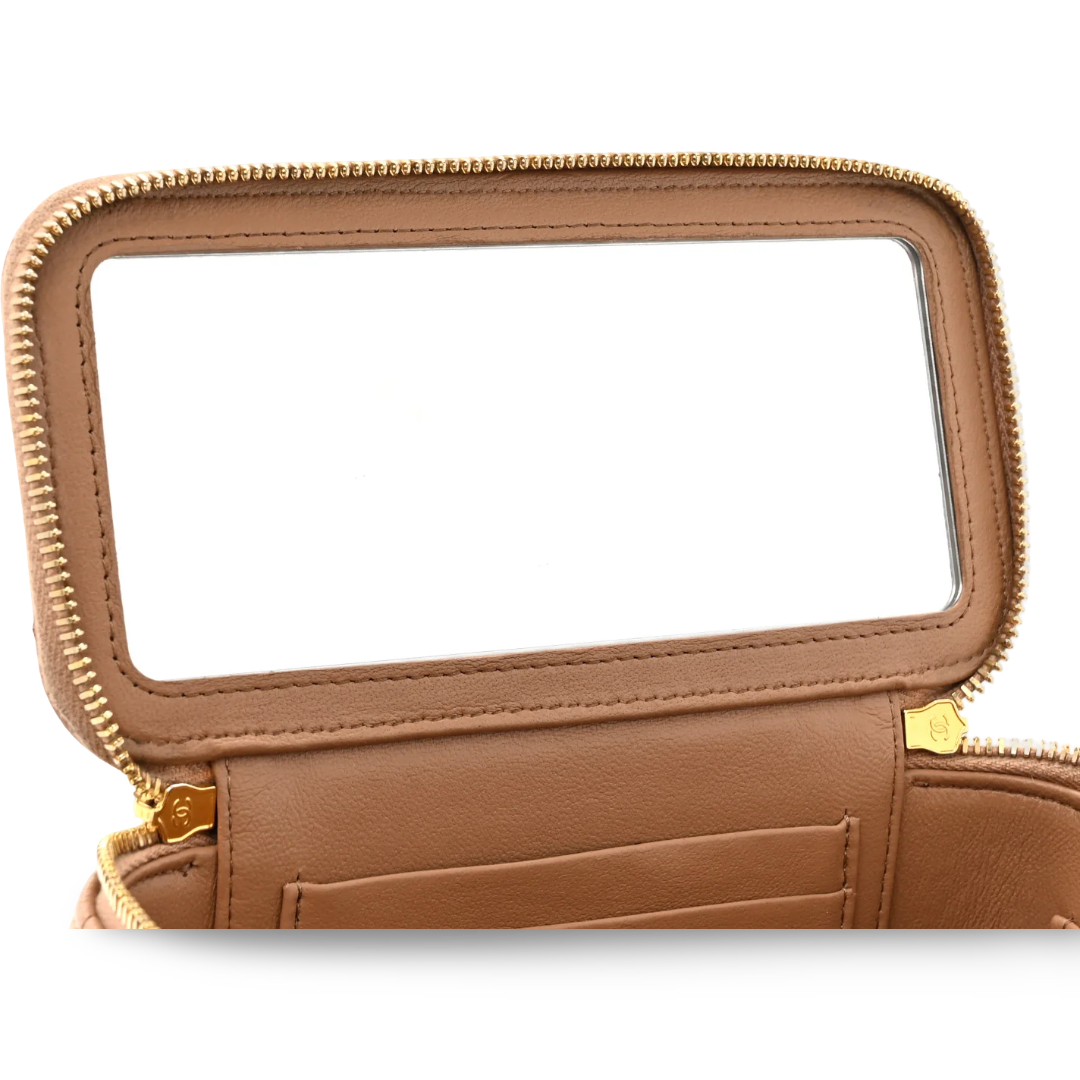 Chanel Quilted Caviar Small Tophandle Pocket Vanity Case - GHW / Caramel