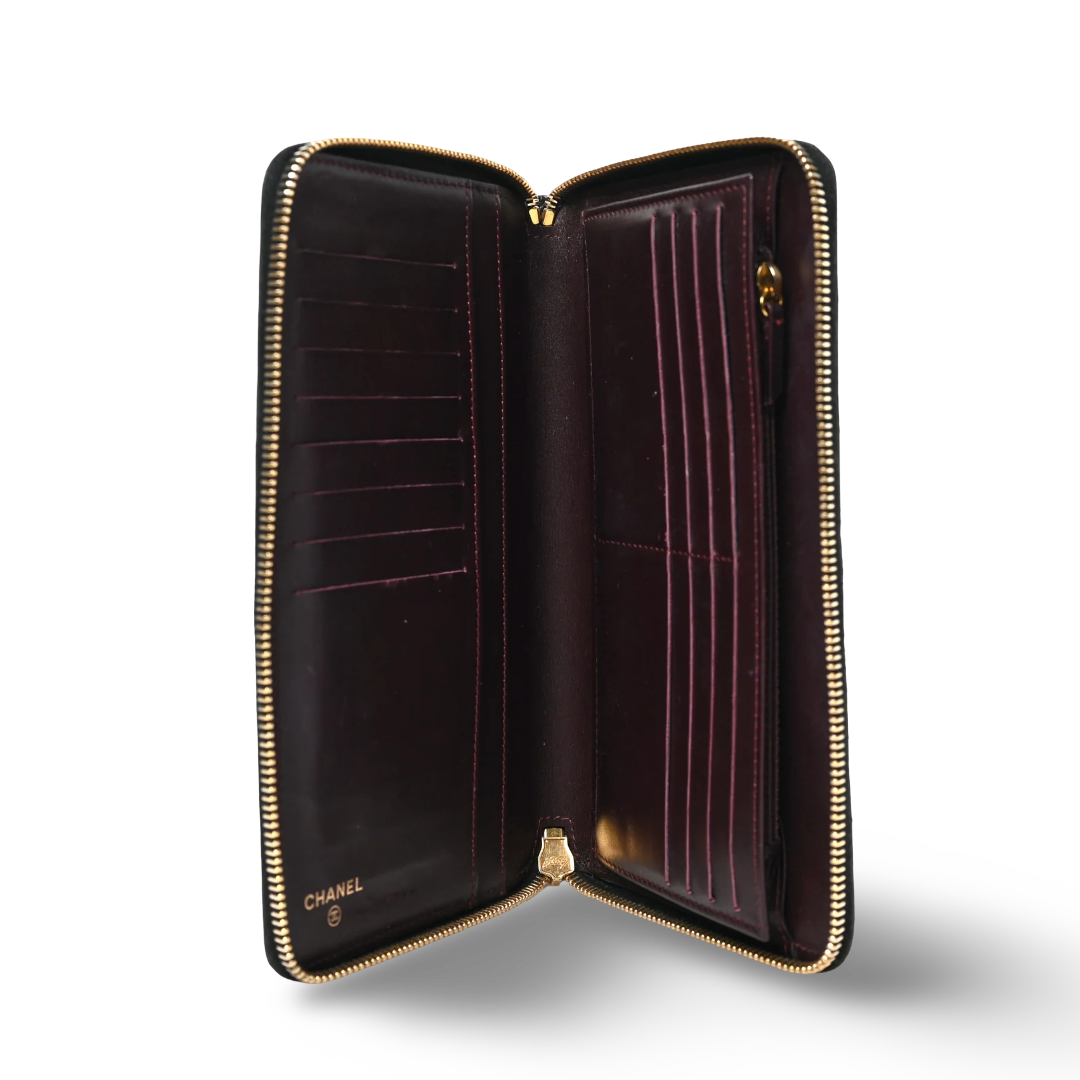 Chanel Quilted Caviar Large Zip Around Organizer Wallet- GHW  Black