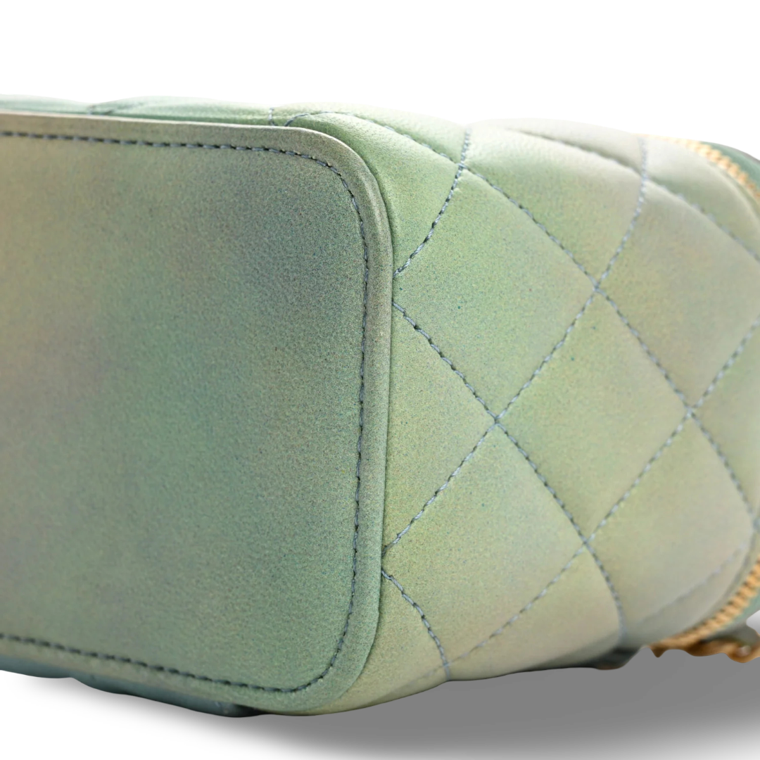 Chanel Quilted Lambskin Mini Ombre Tophandle Vanity Case - GHW/ Blue /Green