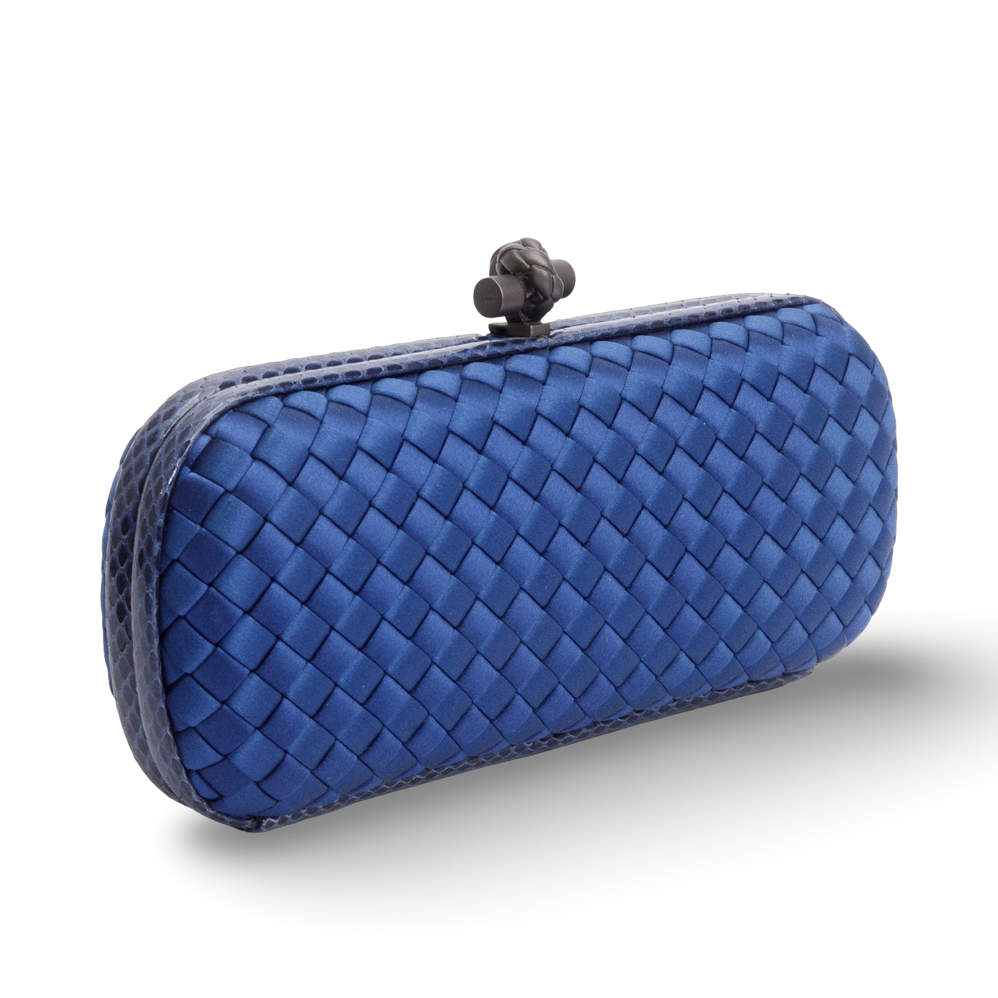 Bottega Veneta Satin Ayers Intreccio Impero Stretch Knot Clutch - Royal Blue