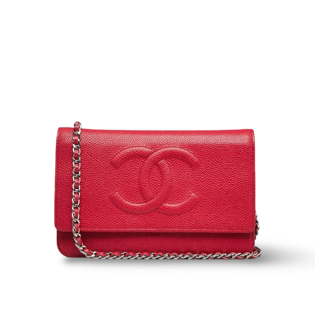 Chanel Quilted Cavair CC Logo Woc - SHW / Red