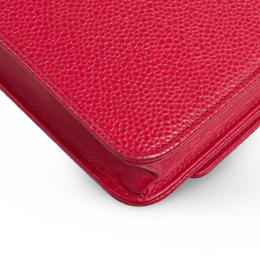 Chanel Quilted Cavair CC Logo Woc - SHW / Red