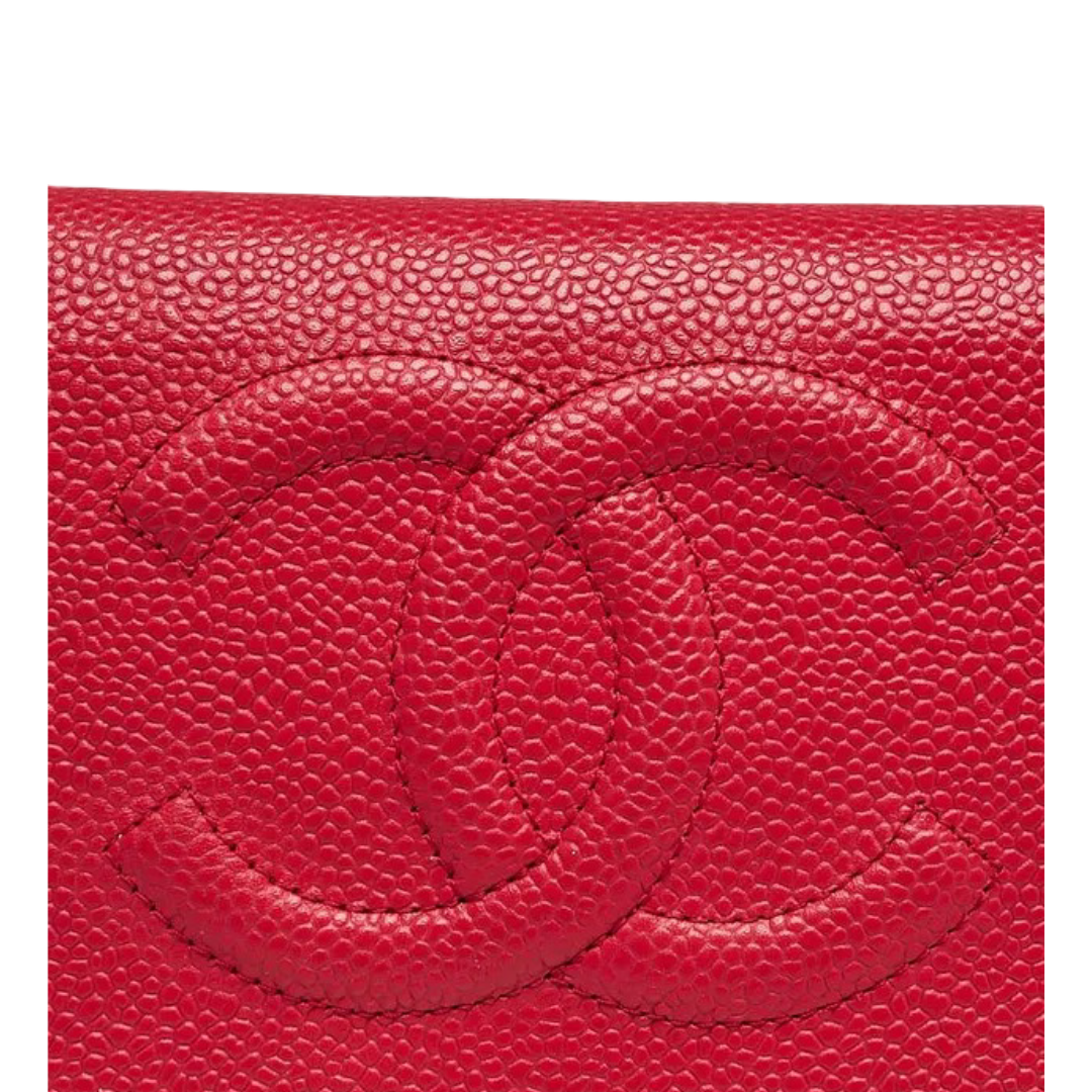 Chanel Quilted Cavair CC Logo Woc - SHW / Red