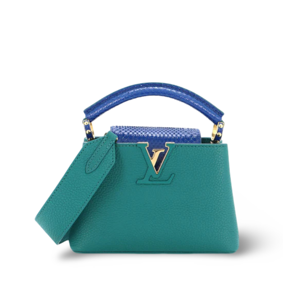 Louis Vuitton Taurillon Leather Capucines Mini Bag - GHW / Green /Blue