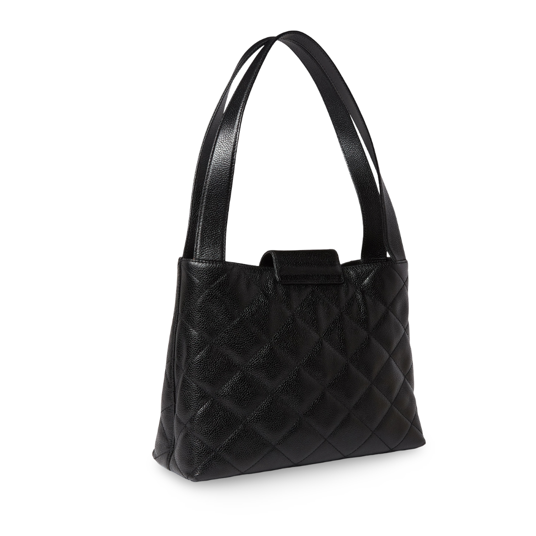 Chanel Vintage Quilted Caviar Hobo Bag - GHW / Black