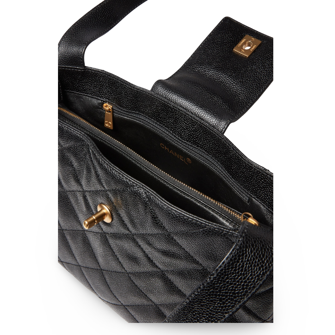 Chanel Vintage Quilted Caviar Hobo Bag - GHW / Black