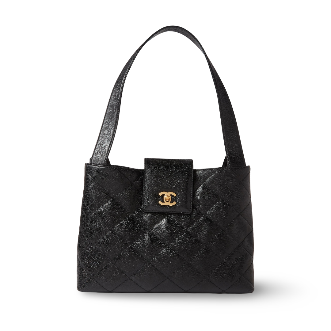 Chanel Vintage Quilted Caviar Hobo Bag - GHW / Black