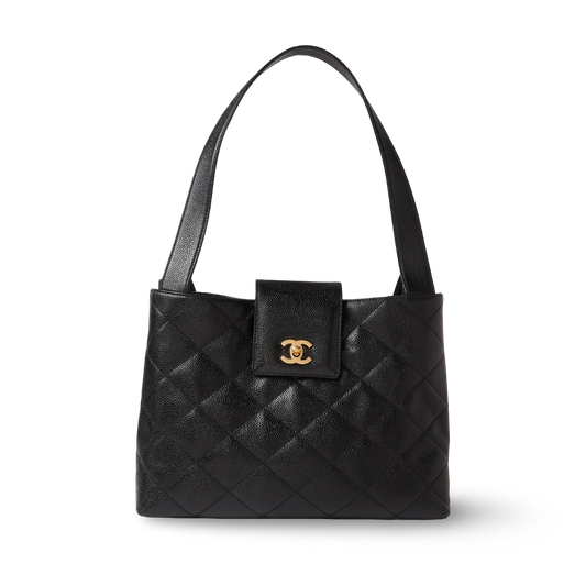 Chanel Vintage Quilted Caviar Hobo Bag - GHW / Black