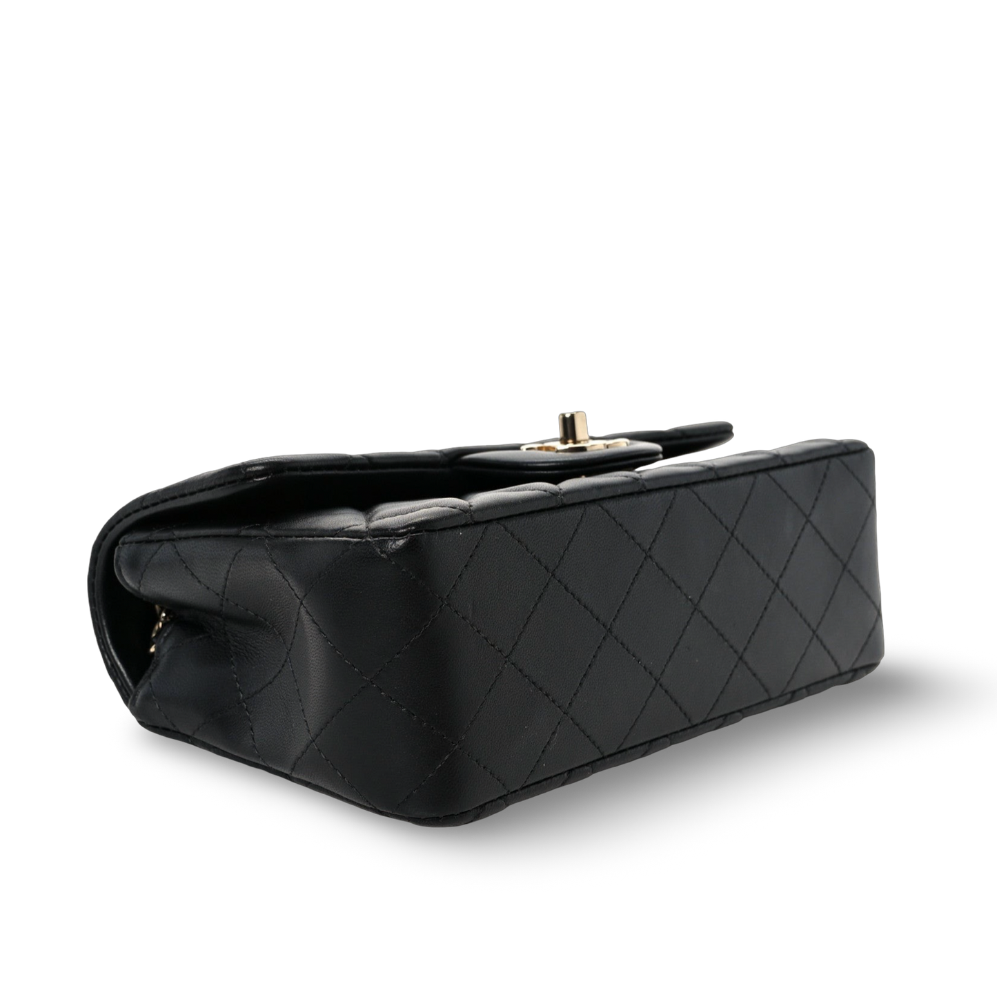 Chanel Quilted Lambskin Mini Rectangular Single Flap Bag - GHW / Black