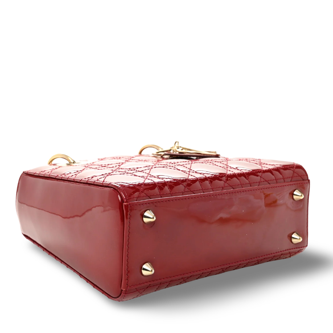 Dior Cannage Patent Small Lady Bag - GHW / Red
