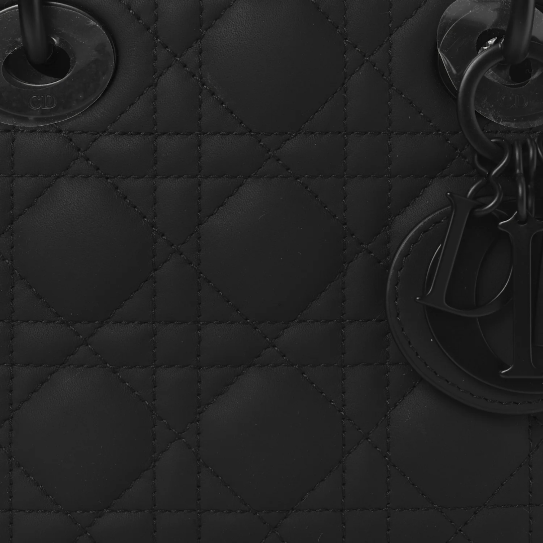 Dior Cannage Calfskin Small Lady With ABC Charms Bag - BHW/ Black