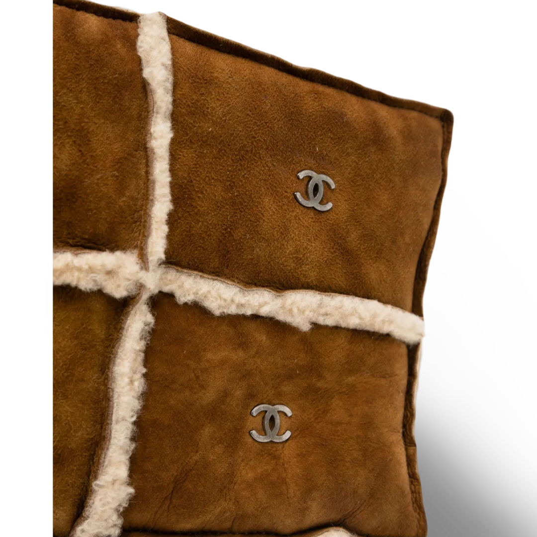 Chanel Vinatage Quilted  Shearling Clutch -SHW/ Tan