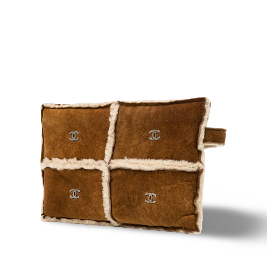 Chanel Vinatage Quilted  Shearling Clutch -SHW/ Tan