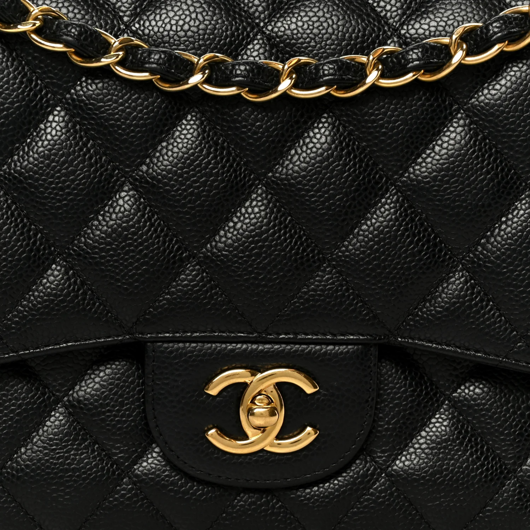 Chanel Quilted Caviar Jumbo Double Flap - GHW / Black