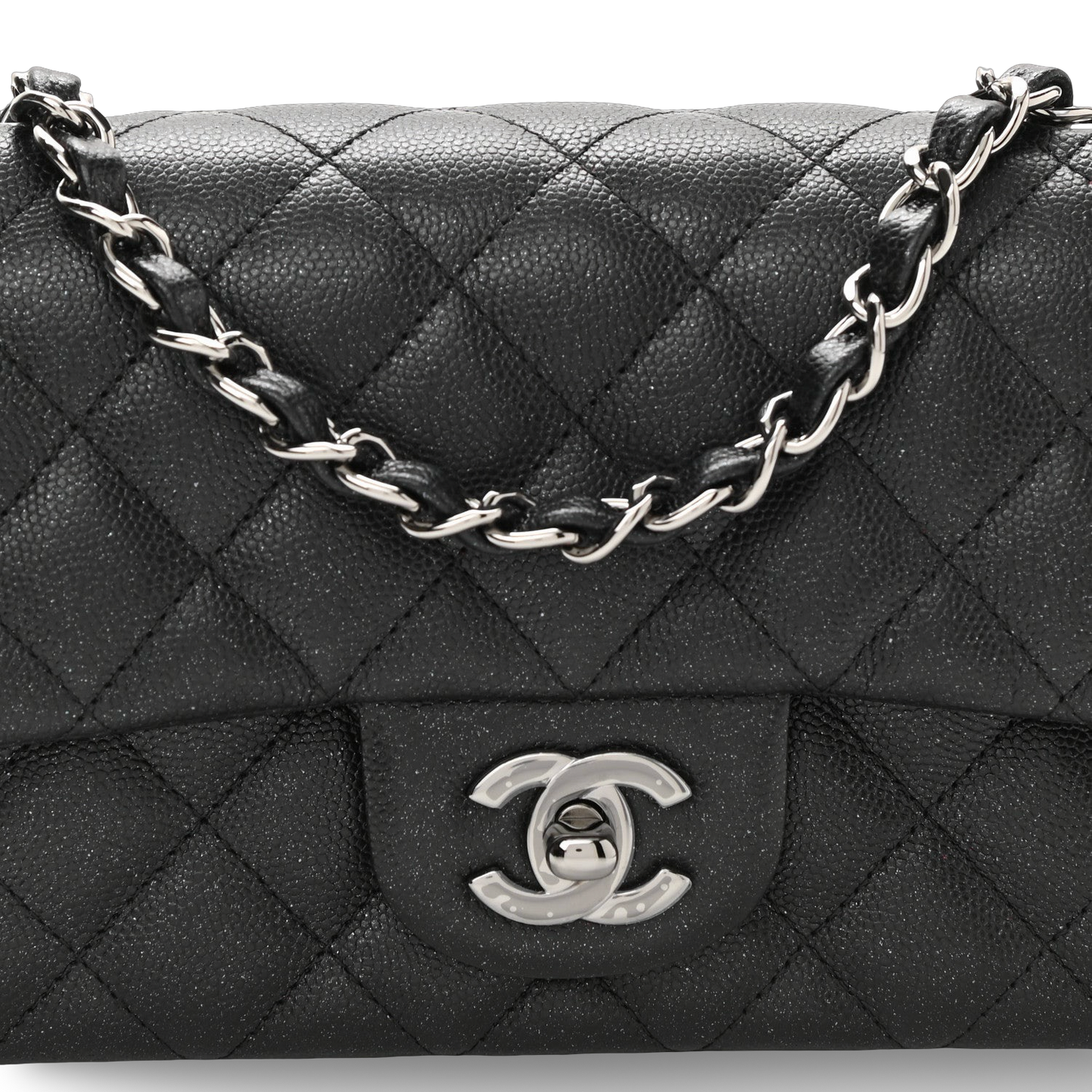 Chanel Quilted Caviar Mini Rectangular Single Flap Bag - SHW / Black