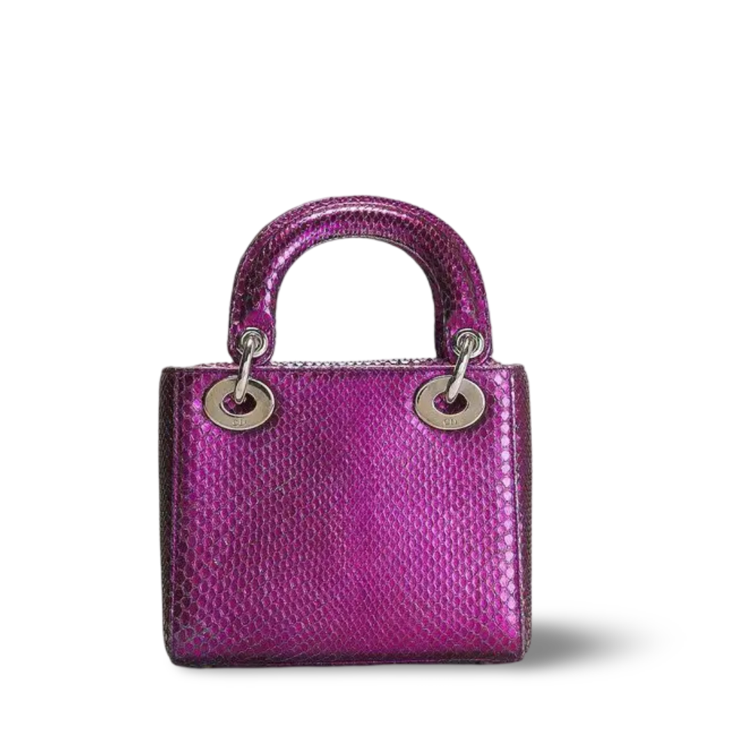 Dior Snakeskin Metallic Mini Lady Dior -SHW/Purple