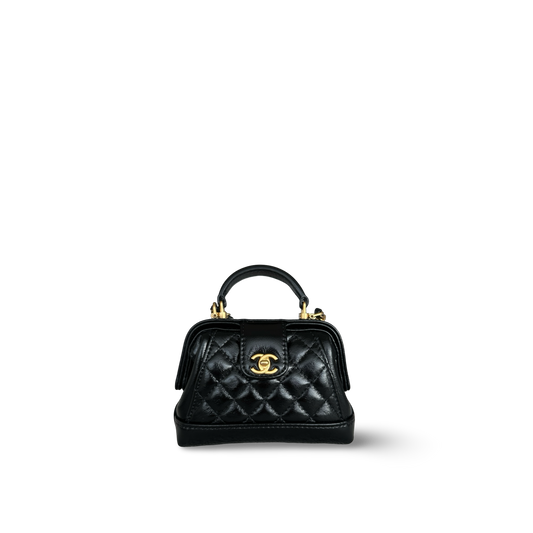 Chanel Classic Shiny Lambskin Mini Doctor Bag - GHW / Black