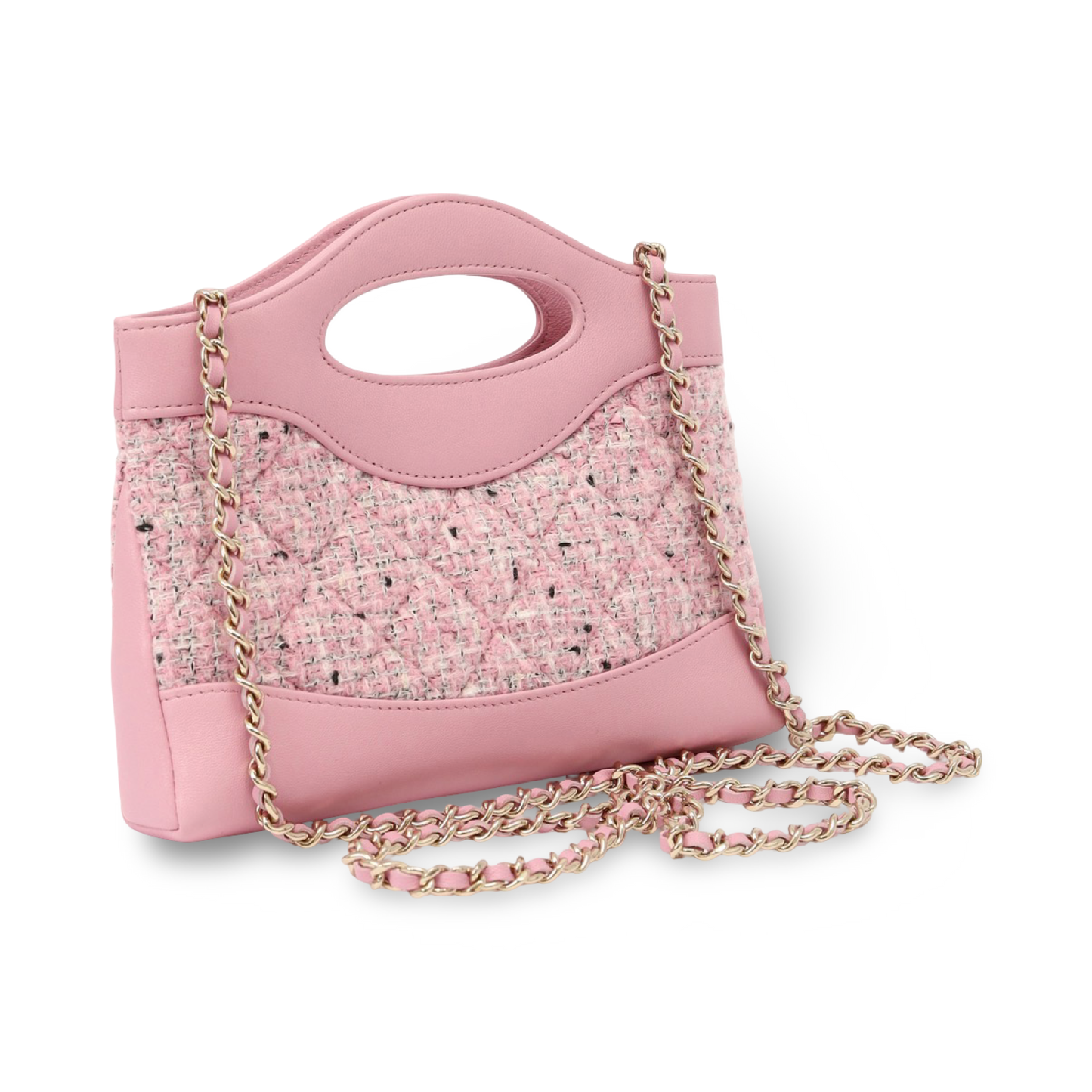 Chanel 19A Quilted Tweed Calfskin Nano 31 Bag - GHW/ Pink