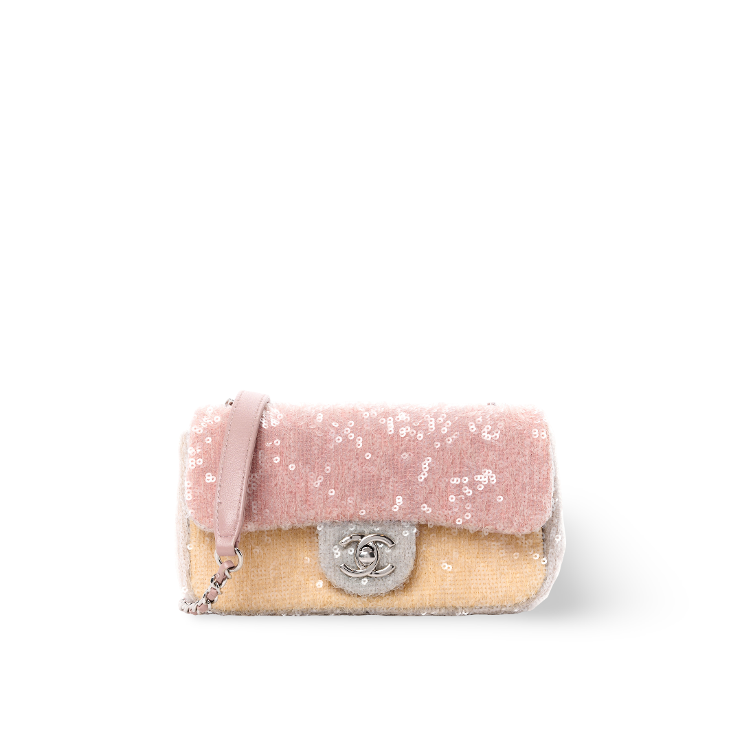 Chanel Quilted Sequin Small Waterfall Flap - SHW / Pink / Blue / Yellow