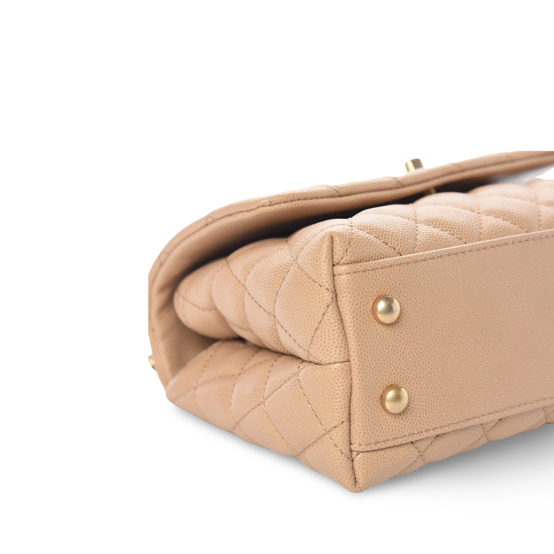 Chanel Quilted Caviar Small Cocohandle Bag- GHW/ Beige