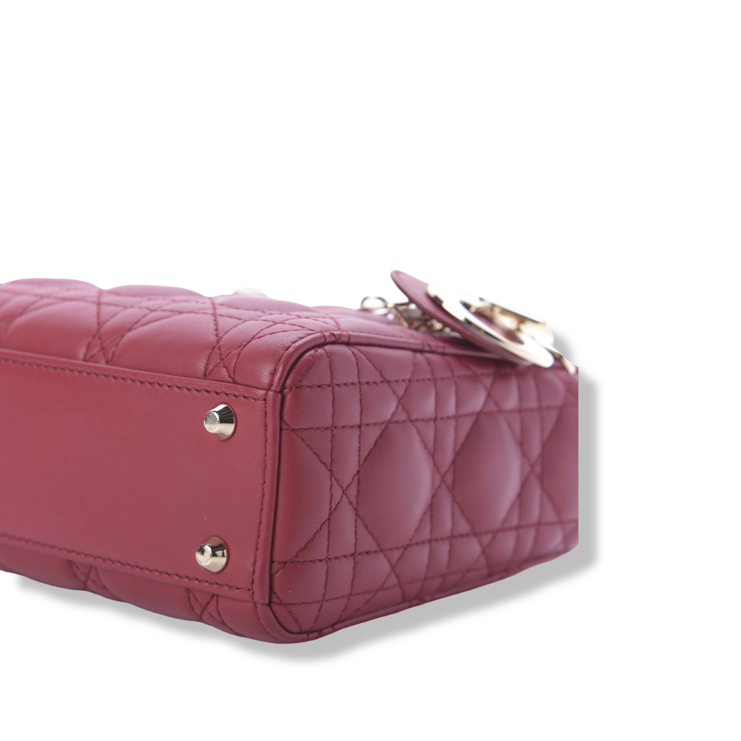 Dior Cannage Lambskin Mini Lady Bag- GHW / Red