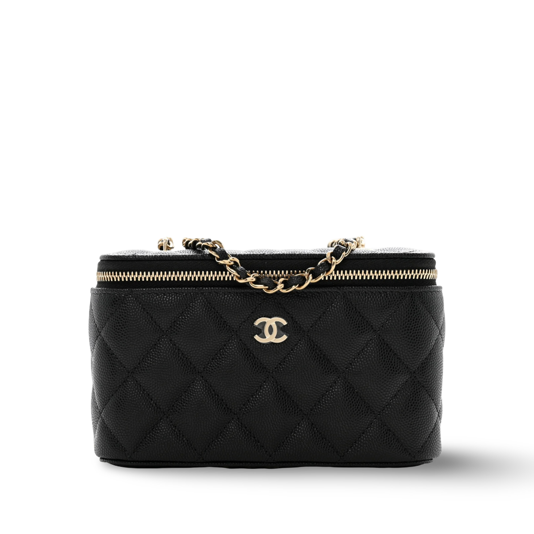 Chanel Quilted Caviar Small Vanity Case - GHW/ Black