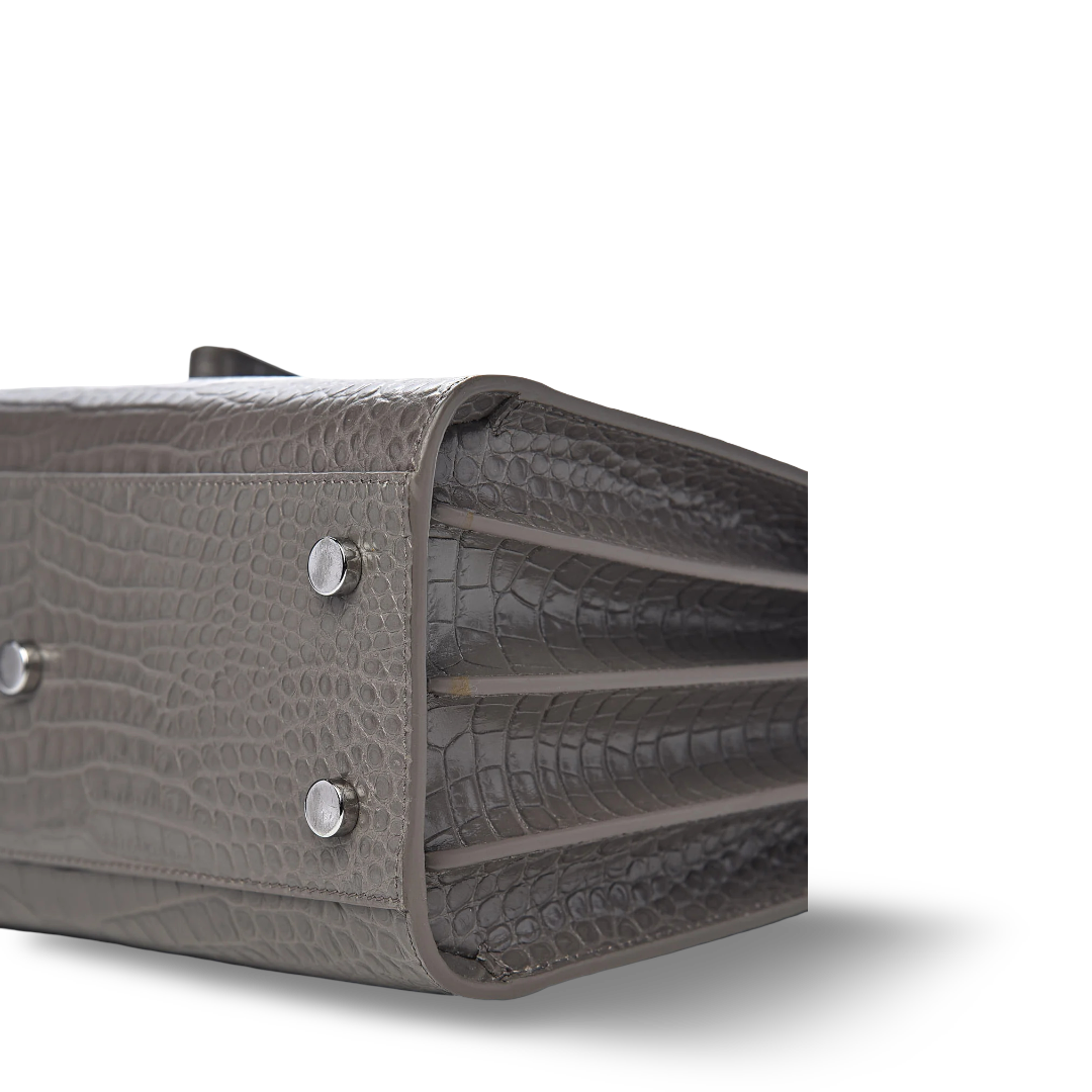 Saint Laurent Calfskin Crocodile Embossed Small Sac De Jour Bag - SHW/ Gray