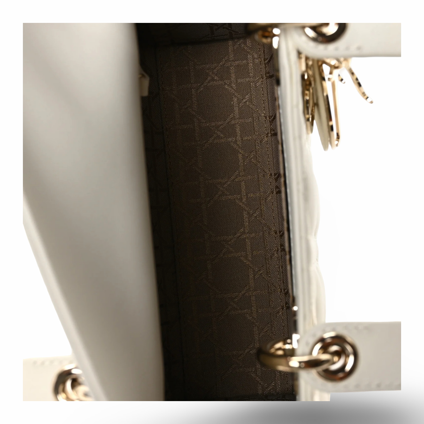 Dior Cannage Calfskin Small Lady With ABC Charms Bag - GHW/ White