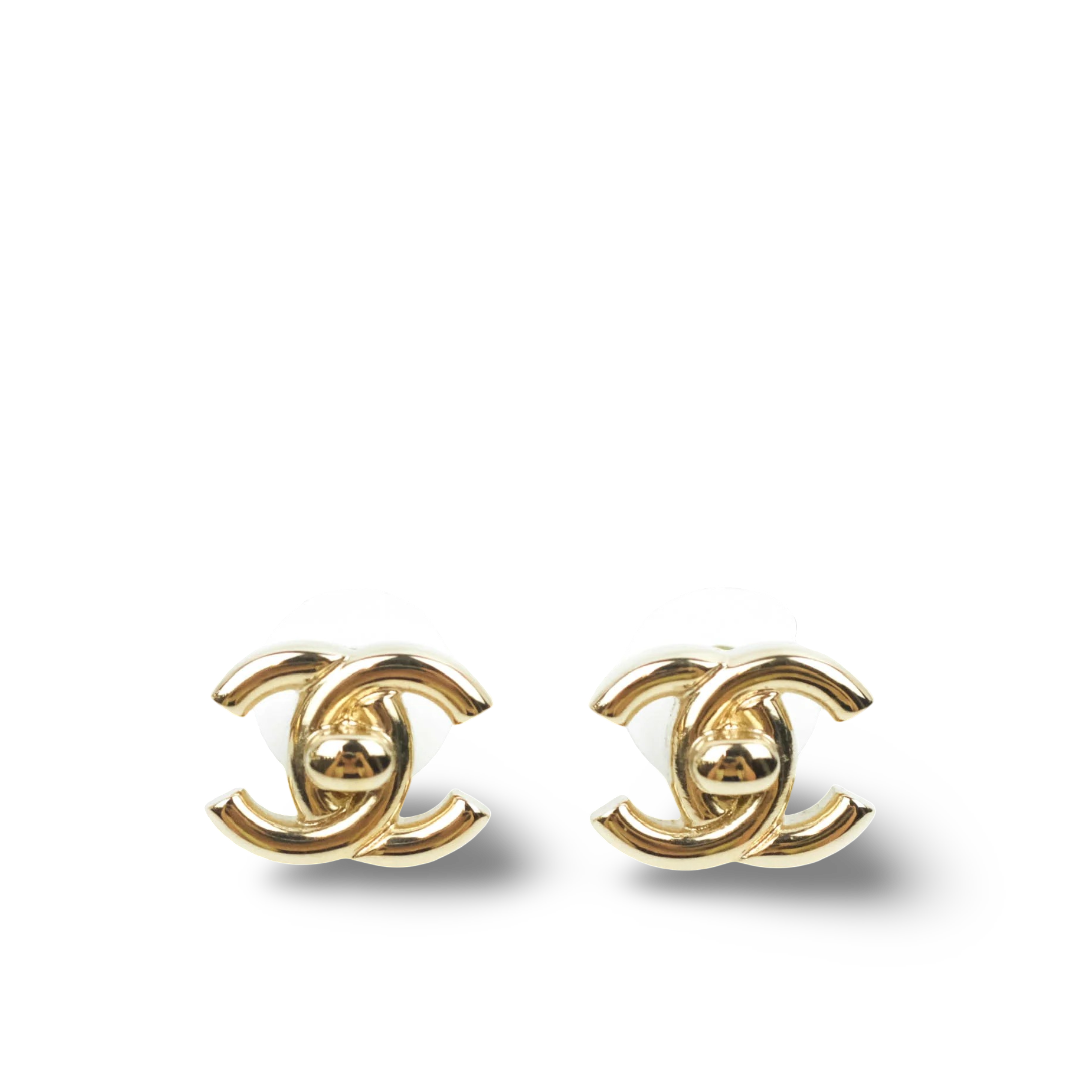 Chanel 21S CC Logo Turnlock Earrings - Sliver