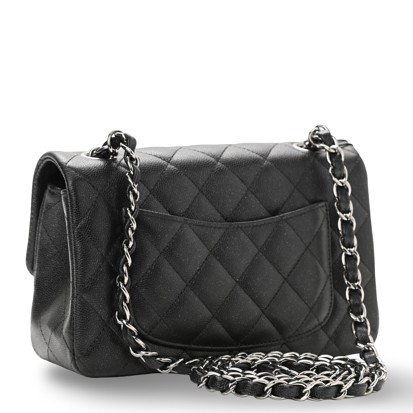Chanel Quilted Caviar Mini Rectangular Single Flap Bag - SHW / Black