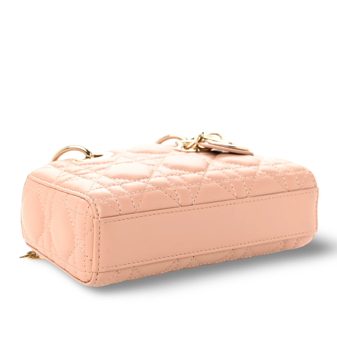 Dior Cannage Lambskin Mini D Joy Bag - GHW/Rose Des Vents