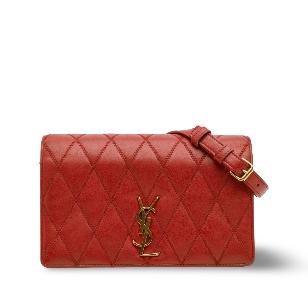 Saint Laurent Quilted Leather Angie Crossbody Bag - GHW/ Red