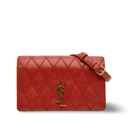 Saint Laurent Quilted Leather Angie Crossbody Bag - GHW/ Red