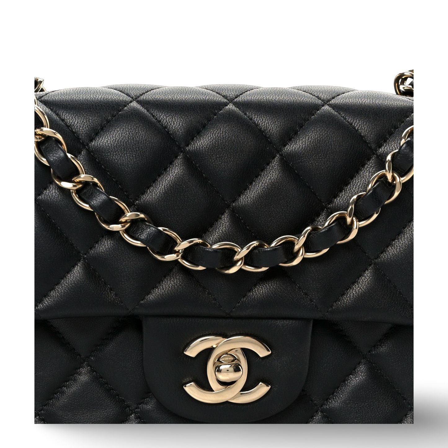 Chanel Quilted Lambskin Mini Rectangular Single Flap Bag - GHW / Black