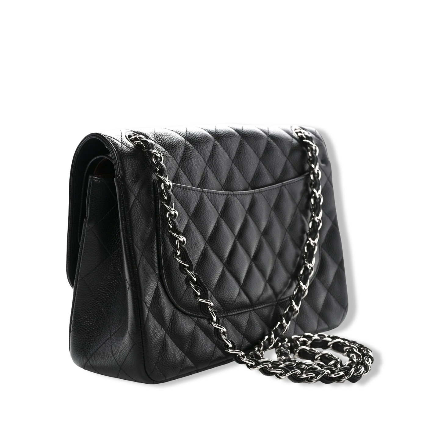 Chanel Quilted Caviar Jumbo Double Flap - SHW / Black