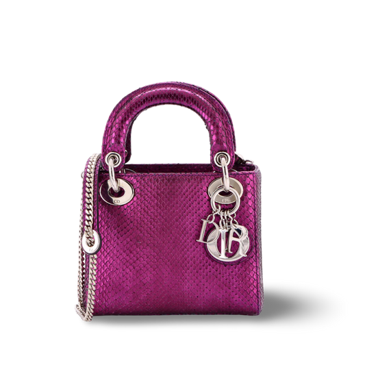 Dior Snakeskin Metallic Mini Lady Dior -SHW/Purple
