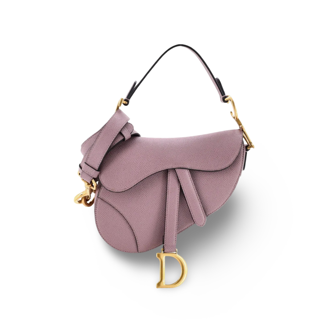 Dior Grained Calfskin Saddle Bag With Strap - GHW/ Peony Pink