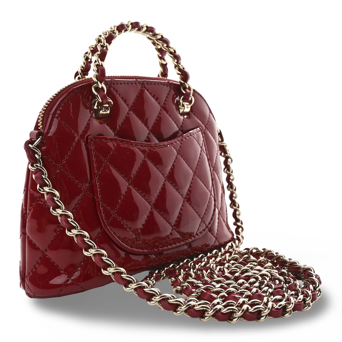 Chanel Quilted Patent Shiny Coco Clutch With Chain- GHW/ Red