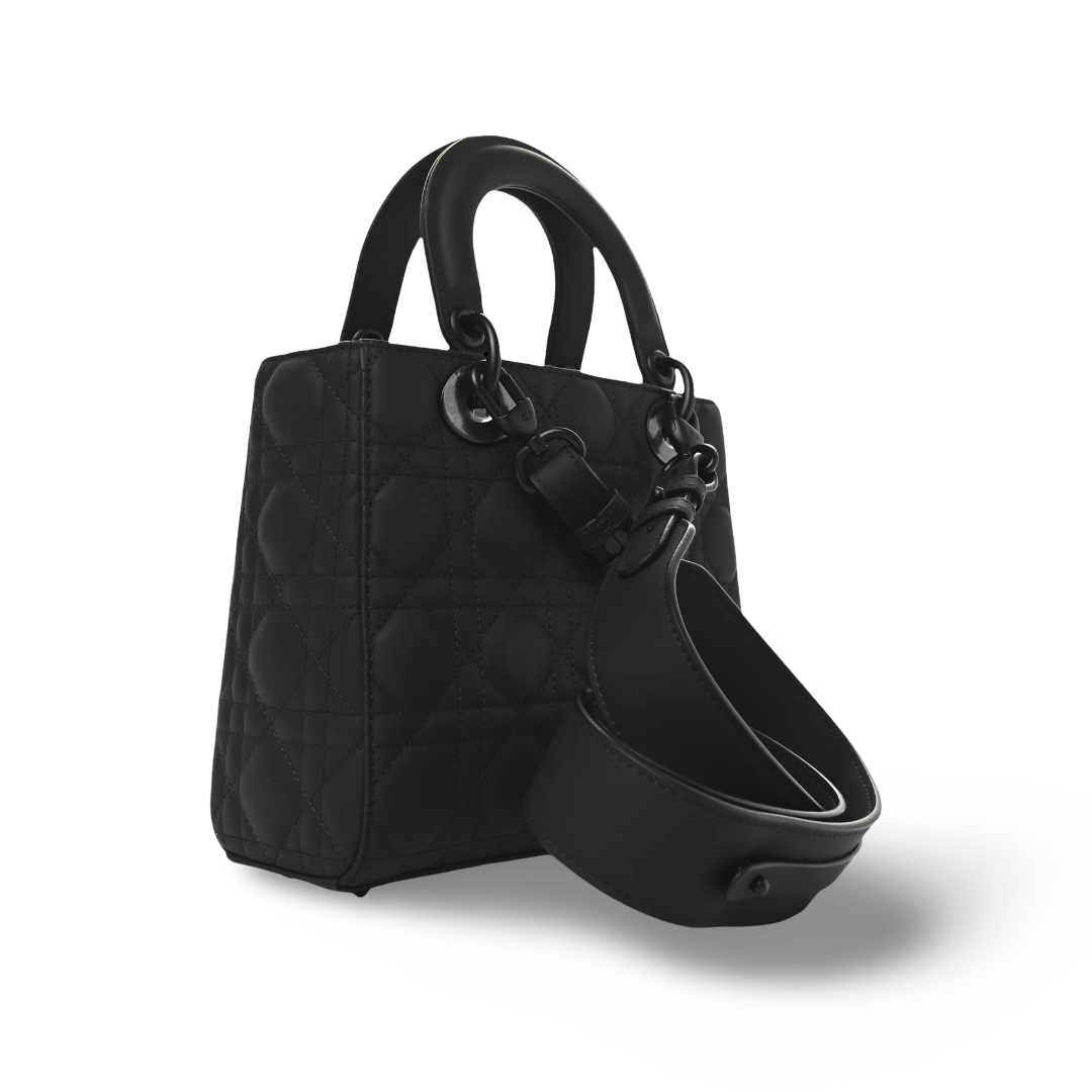 Dior Cannage Calfskin Small Lady With ABC Charms Bag - BHW/ Black