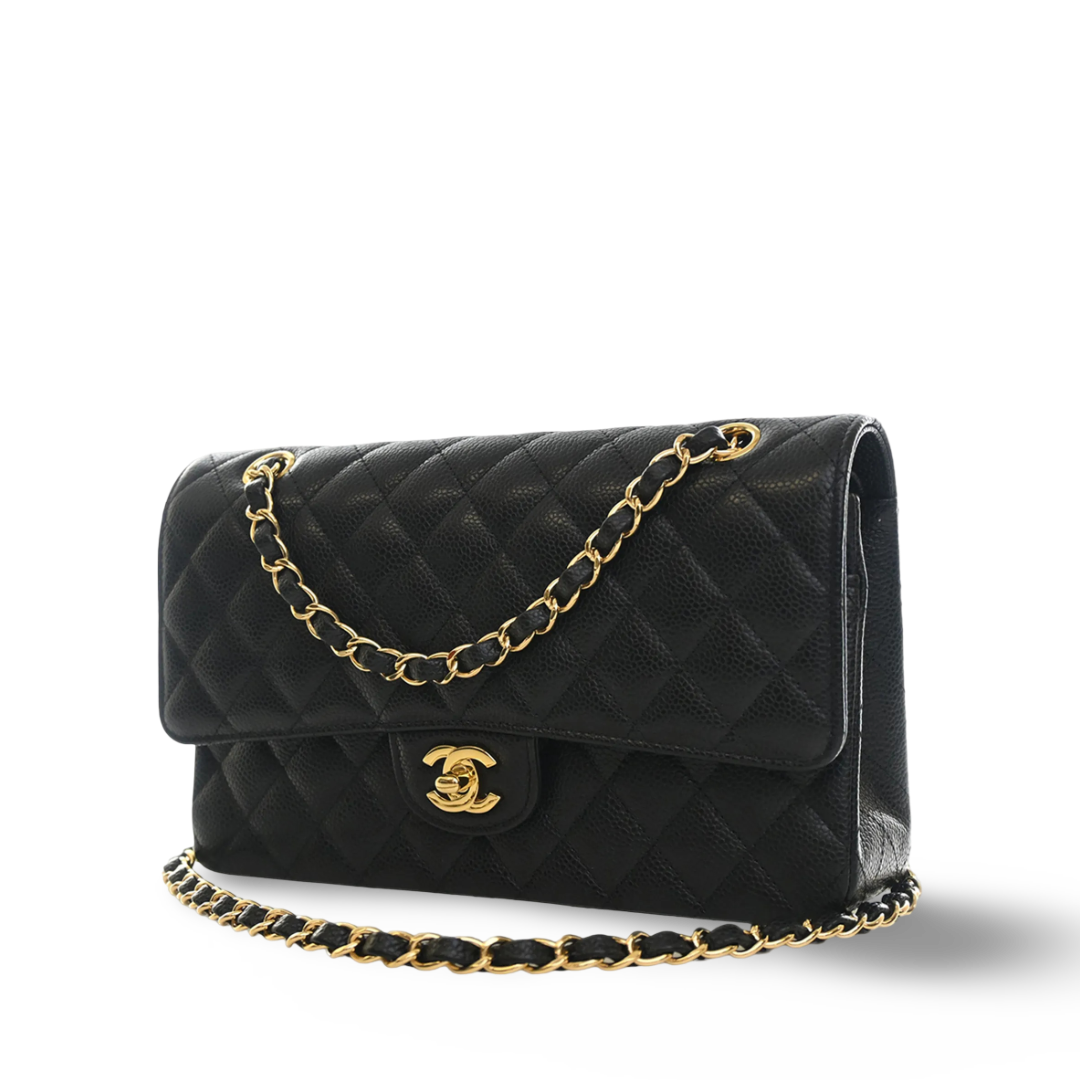 Chanel Quilted Caviar Medium Double Flap - GHW/ Black