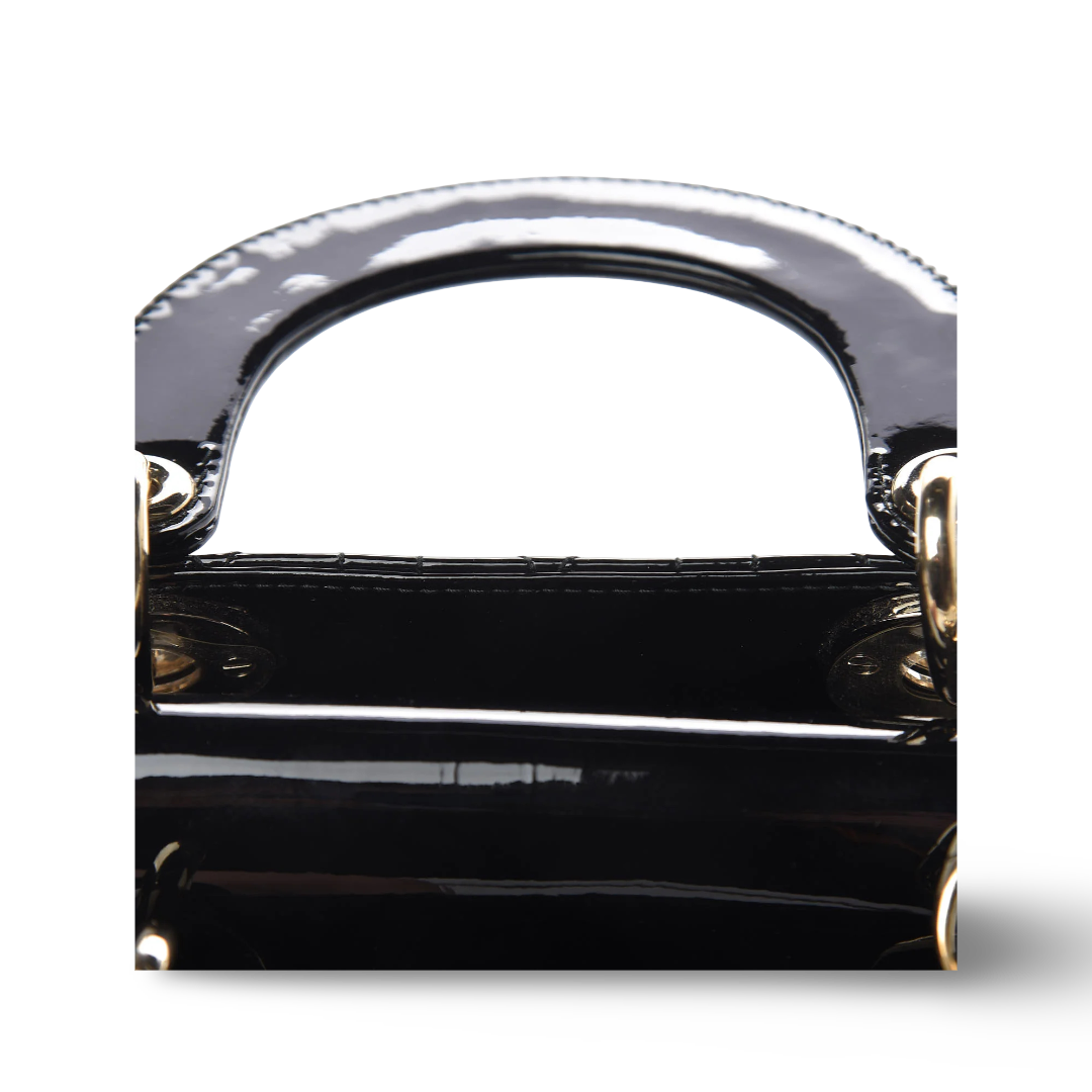 Dior Cannage Patent Mini Lady Dior Bag - GHW / Black