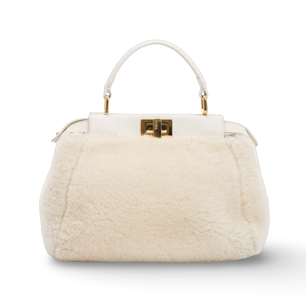 Fendi  Shearling Mini Peekaboo Handle Bag - GHW / White