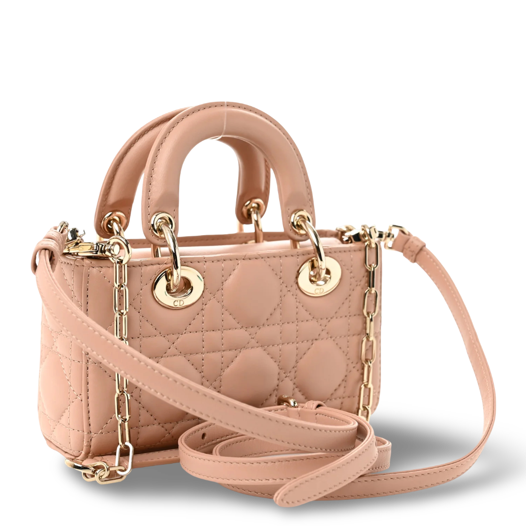 Dior Cannage Lambskin Mini D Joy Bag - GHW/Rose Des Vents