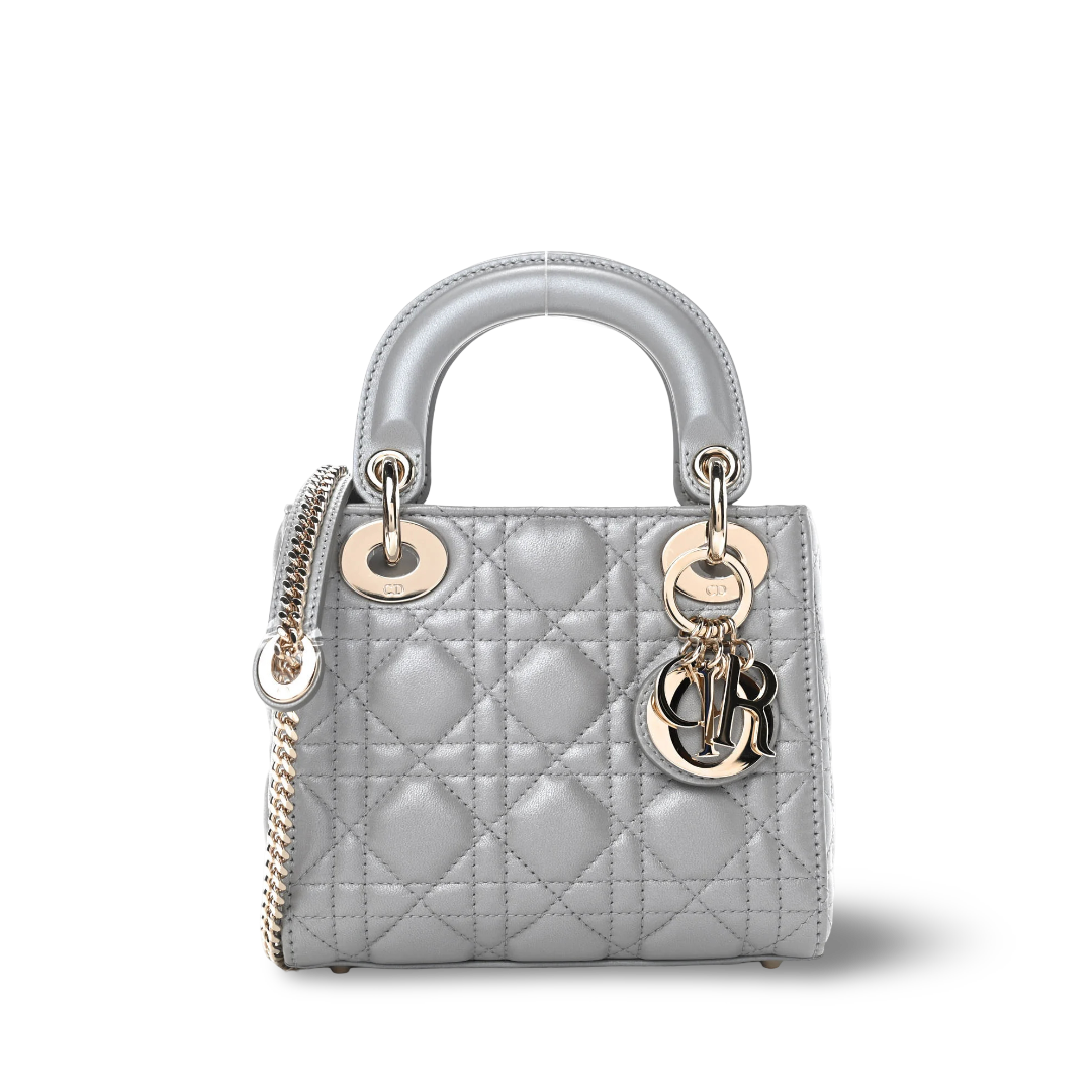 Dior Cannage Calfskin Mini Lady Bag - SHW / Sliver